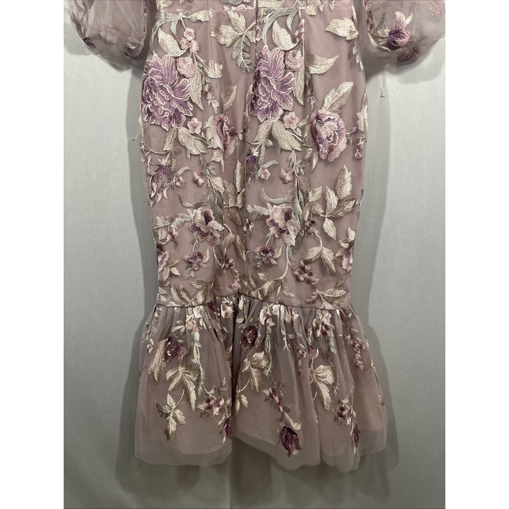 NEW $795 Marchesa Notte [ 6 ] Embroidered Puff Sleeve Midi Dress Rose Pink J2151 - Picture 14 of 15